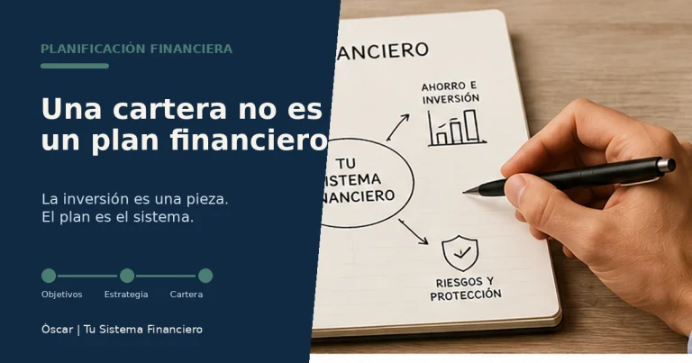 Imagen editorial sobre la diferencia entre una cartera de inversión y un plan financiero completo.