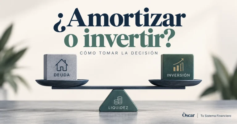 Balanza que compara amortizar deuda e invertir, con la liquidez como elemento central de la decisión.